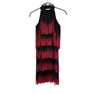 Weissman‎ Dancewear Fringe Red Sequin Dress Dance Costume Flapper Jazz Ombre 4/6